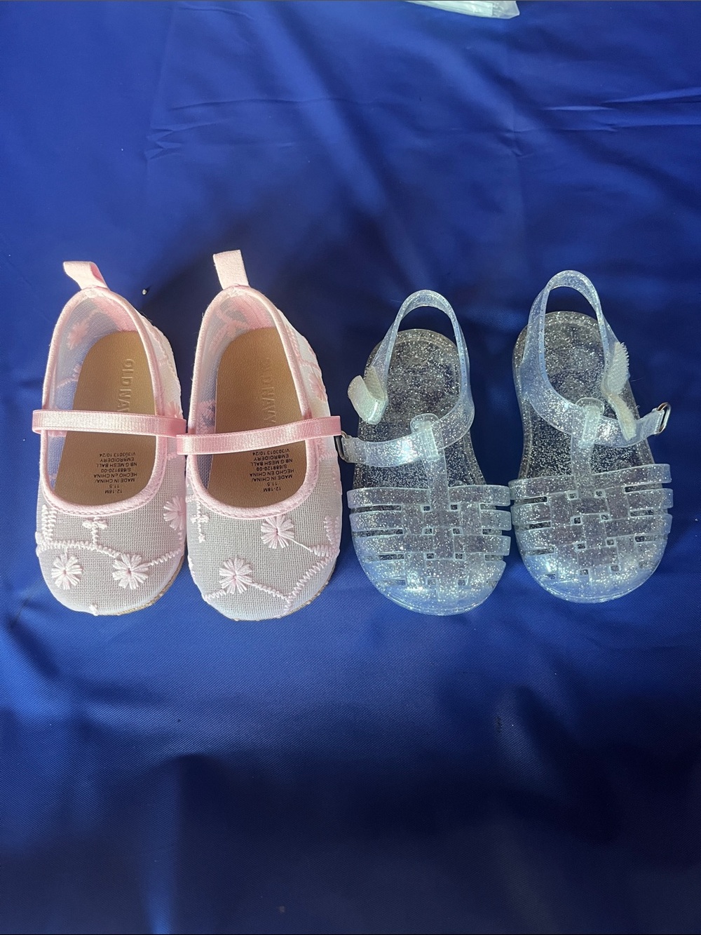 Kids Pink Floral Mary Jane and Clear Glitter Jelly Sandal Set